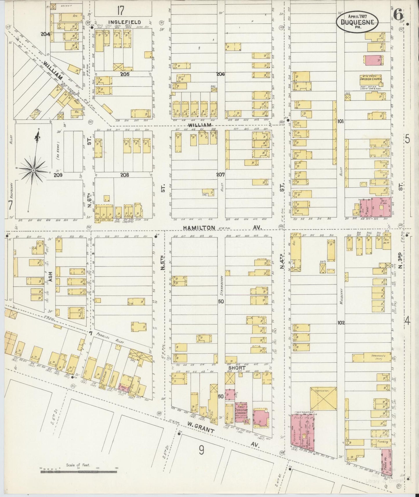 Sanborn Fire Insurance Map from Duquesne, Allegheny County, Pennsylvania (1907), Sheet #0006 - Historic Sanborn Fire Insurance Map Print, vintage old map wall art, antique decor, genealogy gift, Pennsylvania Pennsylvania map