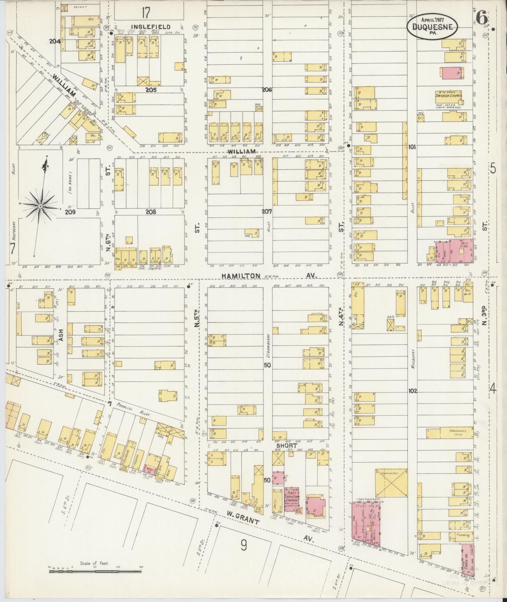 Sanborn Fire Insurance Map from Duquesne, Allegheny County, Pennsylvania (1907), Sheet #0006 - Historic Sanborn Fire Insurance Map Print, vintage old map wall art, antique decor, genealogy gift, Pennsylvania Pennsylvania map