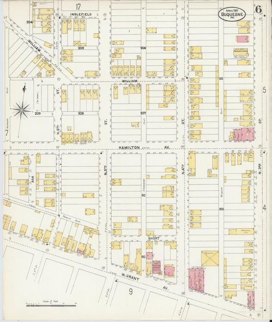 Sanborn Fire Insurance Map from Duquesne, Allegheny County, Pennsylvania (1907), Sheet #0006 - Historic Sanborn Fire Insurance Map Print, vintage old map wall art, antique decor, genealogy gift, Pennsylvania Pennsylvania map