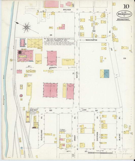 Sanborn Fire Insurance Map from Brownsville, Fayette County, Pennsylvania (1907), Sheet #0010 - Historic Sanborn Fire Insurance Map Print, vintage old map wall art, antique decor, genealogy gift, Pennsylvania Pennsylvania map