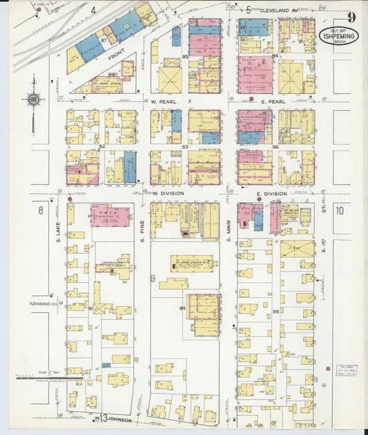 Sanborn Fire Insurance Map from Ishpeming, Marquette County, Michigan (1917), Sheet #0009 - Historic Sanborn Fire Insurance Map Print, vintage old map wall art, antique decor, genealogy gift, Michigan Michigan map