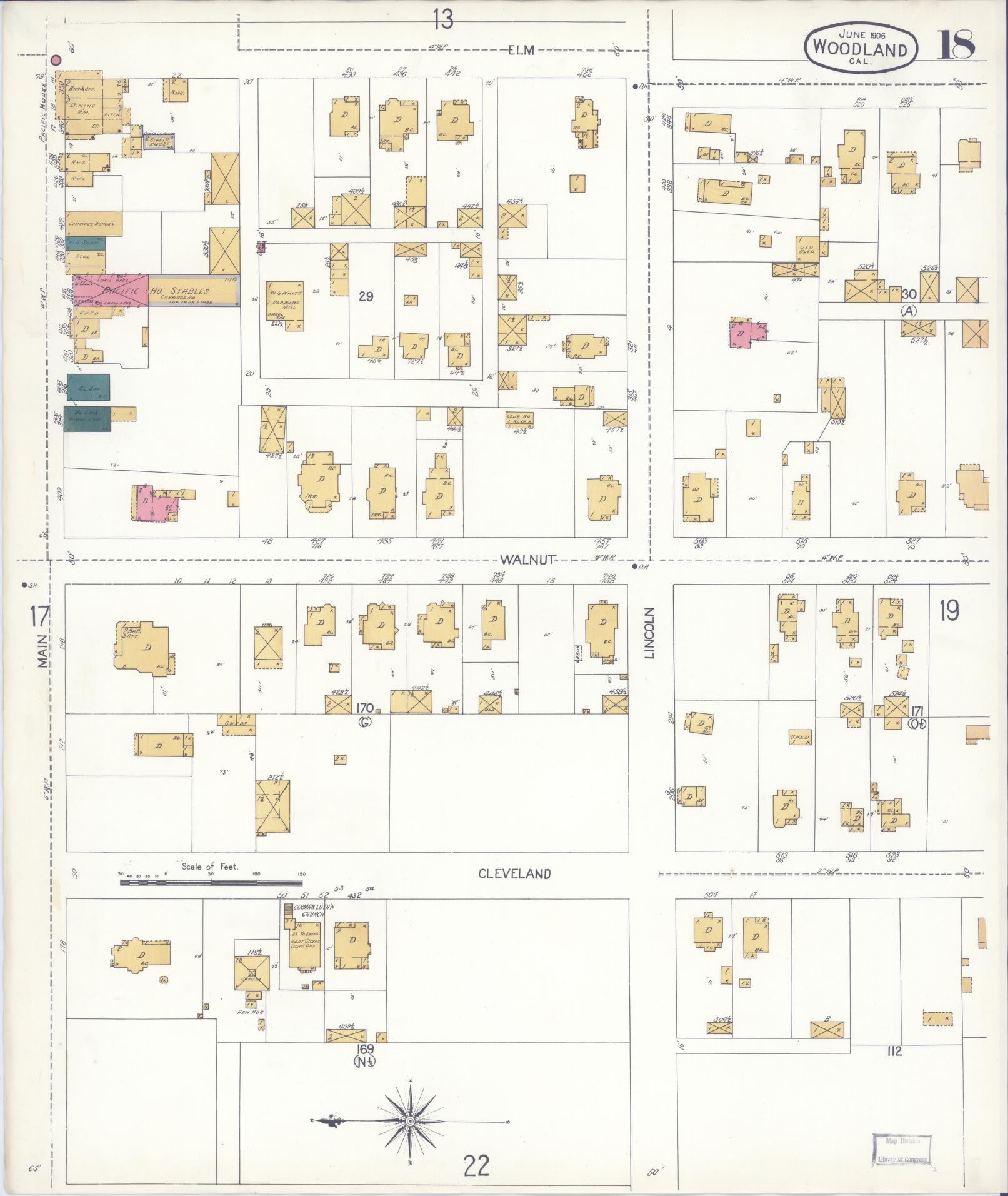 Sanborn Fire Insurance Map from Woodland, Yolo County, California (1906), Sheet #0018 - Complete Map Set gallery image, historic Sanborn map, vintage wall art, California California