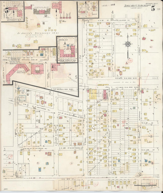 Sanborn Fire Insurance Map from Bethany, Oklahoma County, Oklahoma (1942), Sheet #0005 - Historic Sanborn Fire Insurance Map Print, vintage old map wall art, antique decor, genealogy gift, Bethany Oklahoma map