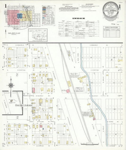 Sanborn Fire Insurance Map from Rush Springs, Grady County, Oklahoma (1941), Sheet #0001 - Historic Sanborn Fire Insurance Map Print, vintage old map wall art, antique decor, genealogy gift, Oklahoma Oklahoma map