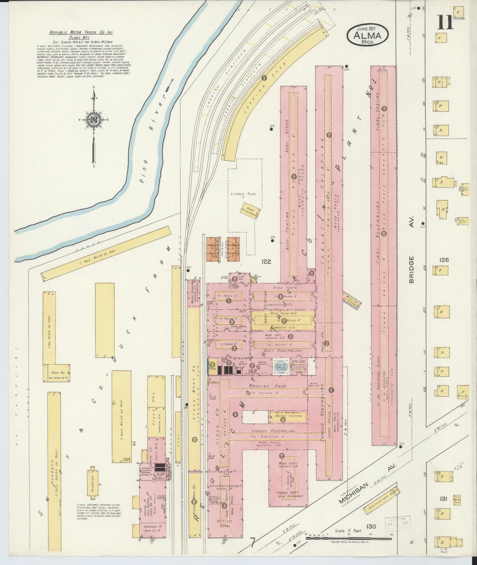 Sanborn Fire Insurance Map from Alma, Gratiot County, Michigan (1917), Sheet #0011 - Complete Map Set gallery image, historic Sanborn map, vintage wall art, Michigan Michigan