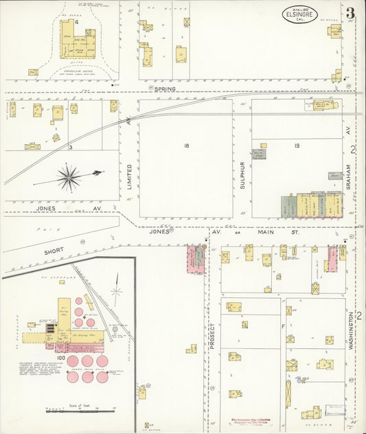 Sanborn Fire Insurance Map from Elsinore, Riverside County, California (1907), Sheet #0003 - Historic Sanborn Fire Insurance Map Print, vintage old map wall art, antique decor, genealogy gift, California California map