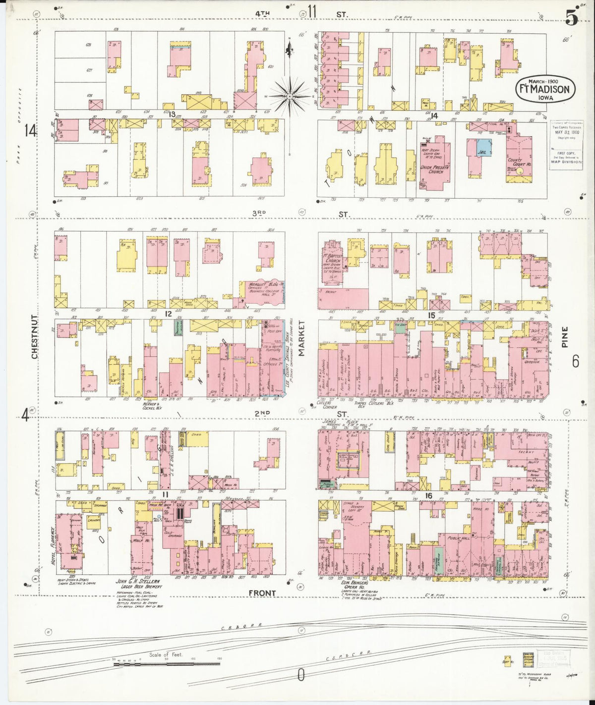 Sanborn Fire Insurance Map from Fort Madison, Lee County, Iowa (1900), Sheet #0005 - Historic Sanborn Fire Insurance Map Print