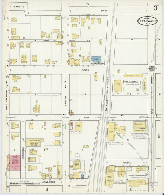 Sanborn Fire Insurance Map from Clearwater, Pinellas County, Florida (1917), Sheet #0003 - Historic Sanborn Fire Insurance Map Print, vintage old map wall art, antique decor, genealogy gift, Florida Florida map