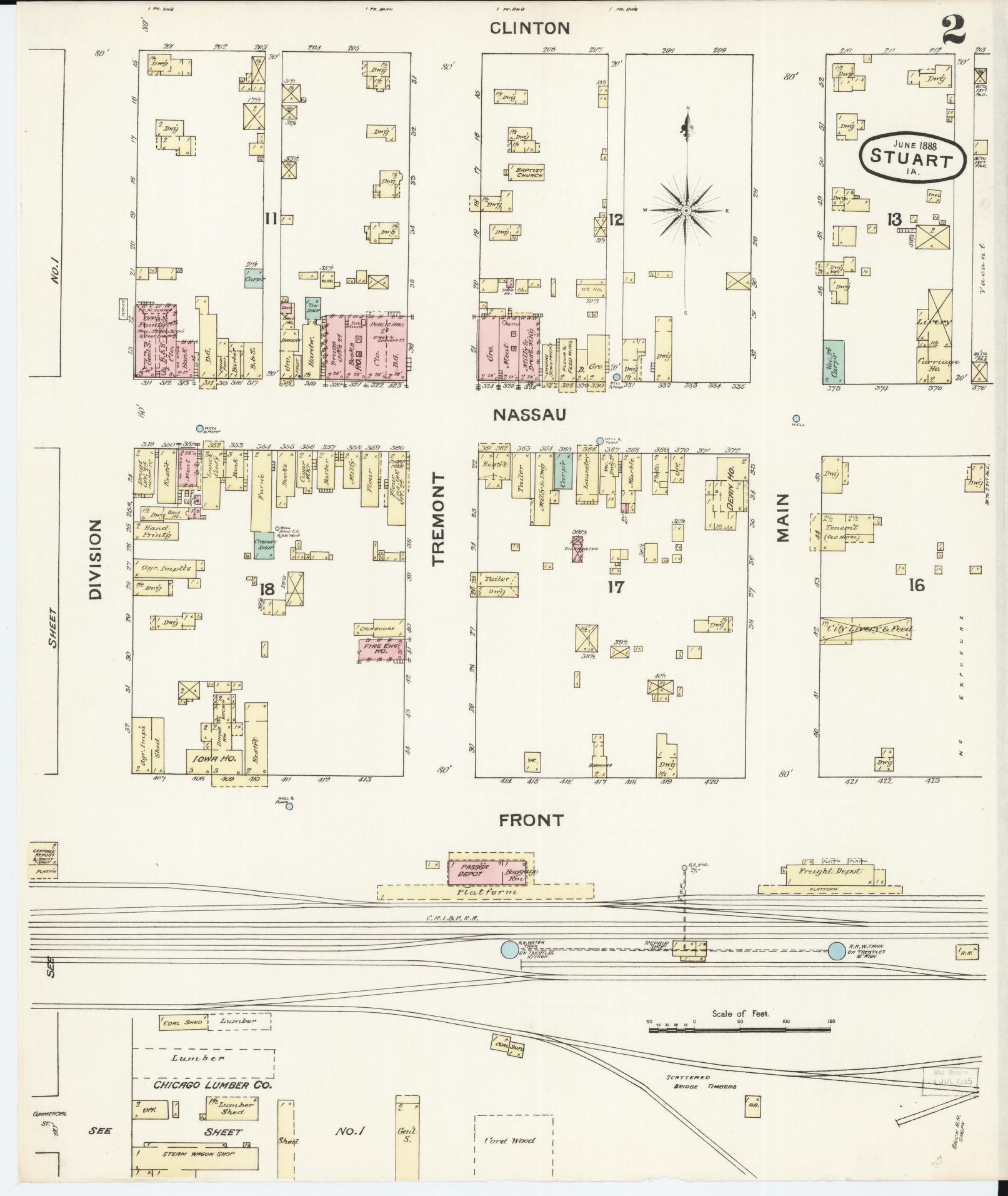 Sanborn Fire Insurance Map from Stuart, Guthrie and Adair Counties, Iowa (1888), Sheet #0002 - Historic Sanborn Fire Insurance Map Print, vintage old map wall art