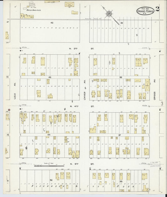 Sanborn Fire Insurance Map from Grand Forks, Grand Forks County, North Dakota (1912), Sheet #0002 - Historic Sanborn Fire Insurance Map Print, vintage old map wall art, antique decor, genealogy gift, North Dakota North Dakota map