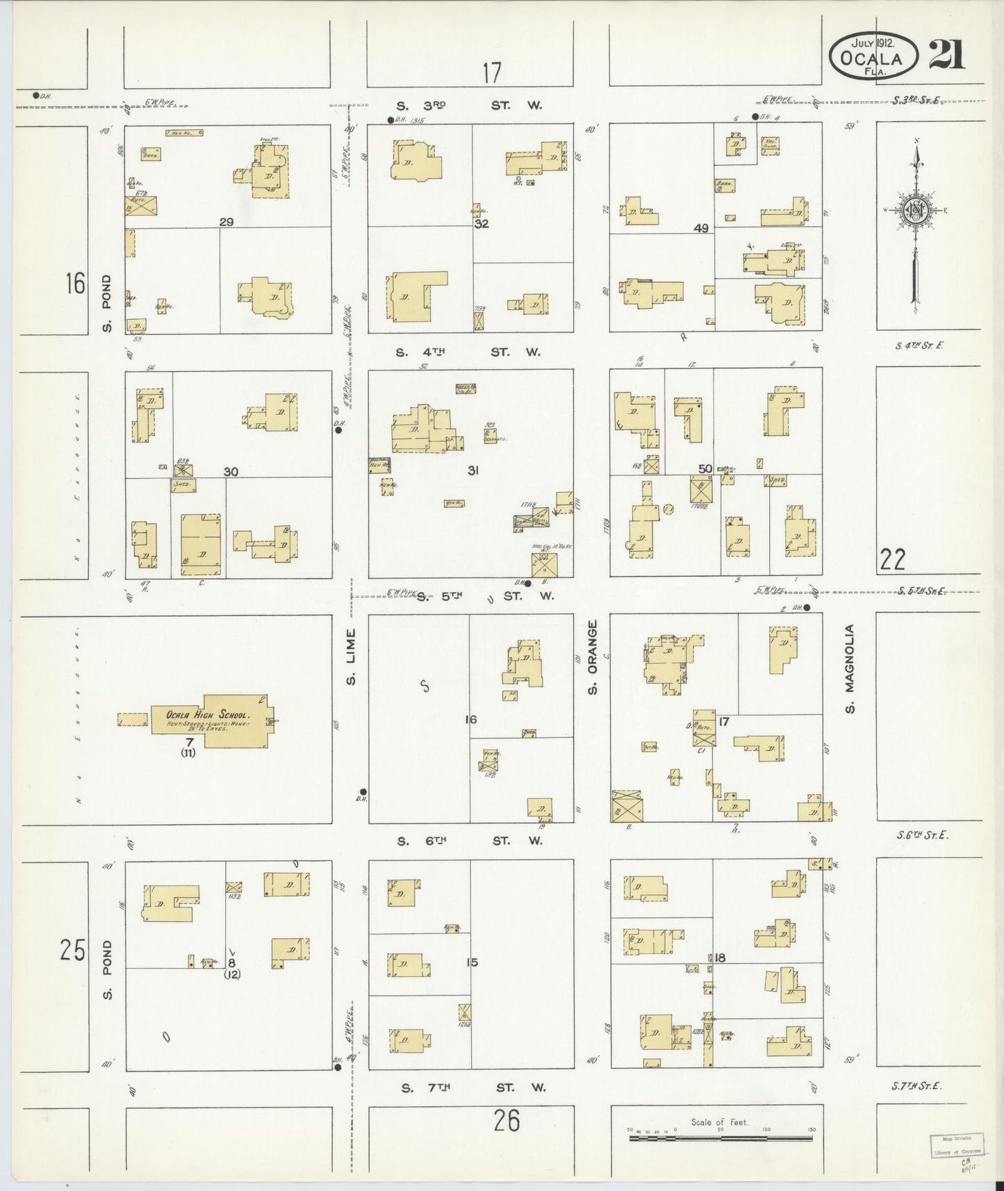 Sanborn Fire Insurance Map from Ocala, Marion County, Florida (1912), Sheet #0021 - Complete Map Set gallery image, historic Sanborn map, vintage wall art, Florida Florida