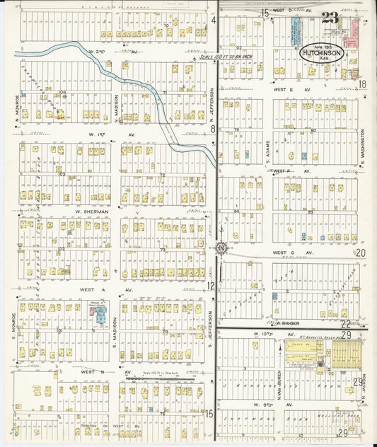 Sanborn Fire Insurance Map from Hutchinson, Reno County, Kansas (1915), Sheet #0024 - Historic Sanborn Fire Insurance Map Print, vintage old map wall art, antique decor, genealogy gift, Kansas Kansas map