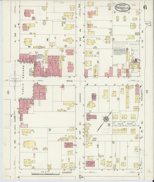 Sanborn Fire Insurance Map from Franklin, Williamson County, Tennessee (1913), Sheet #0006 - Historic Sanborn Fire Insurance Map Print, vintage old map wall art, antique decor, genealogy gift, Tennessee Tennessee map