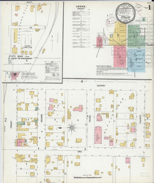 Sanborn Fire Insurance Map from O'Fallon, Saint Clair County, Illinois (1899), Sheet #0001 - Complete Map Set gallery image, historic Sanborn map, vintage wall art, Illinois Illinois