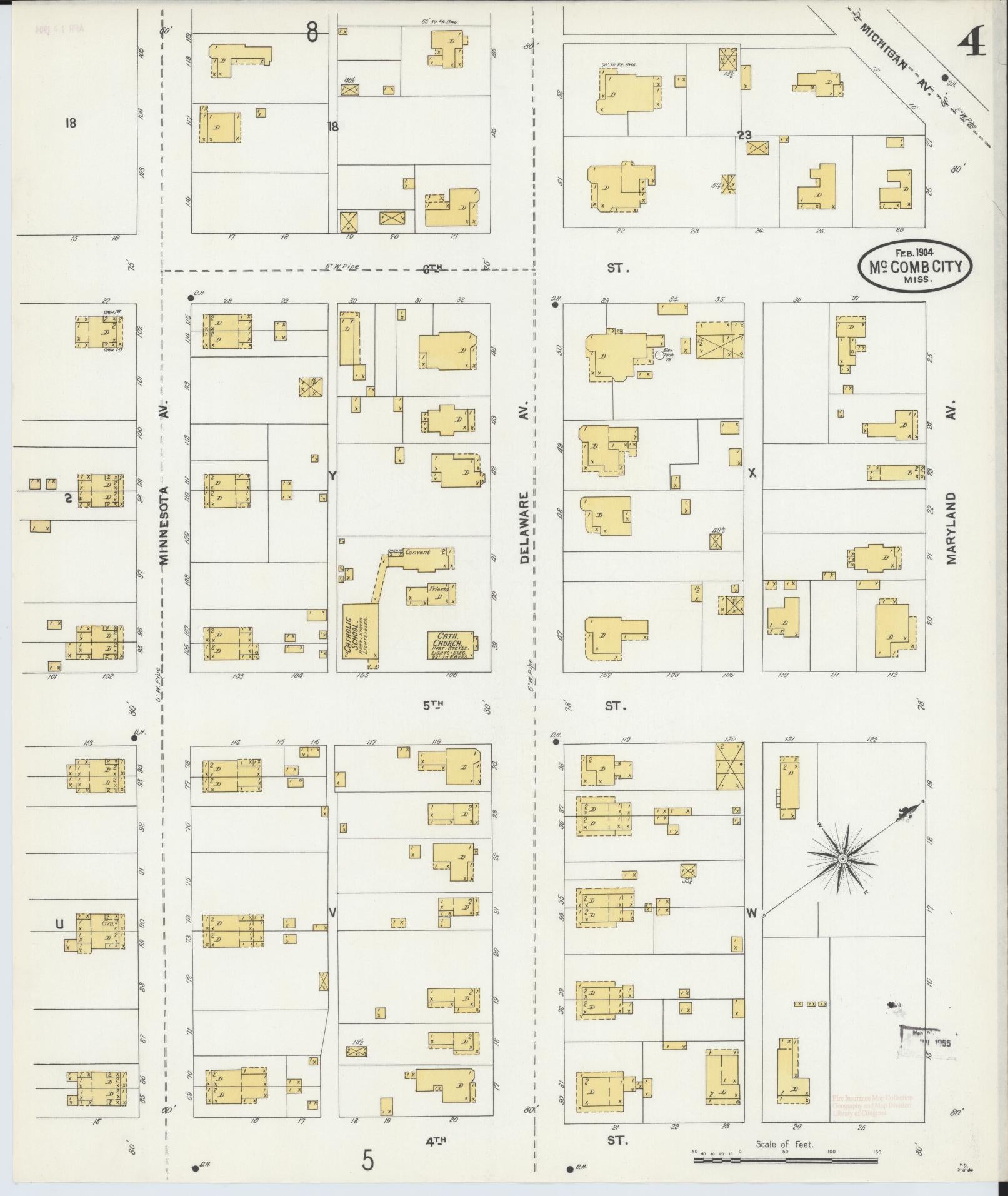 Sanborn Fire Insurance Map from McComb, Pike County, Mississippi (1904), Sheet #0004 - Complete Map Set gallery image, historic Sanborn map, vintage wall art, Mississippi Mississippi
