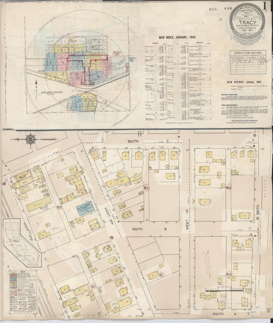 Sanborn Fire Insurance Map from Tracy, San Joaquin County, California (1945), Sheet #0001 - Complete Map Set gallery image, historic Sanborn map, vintage wall art, California California