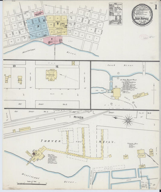 Sanborn Fire Insurance Map from Sauk Rapids, Benton County, Minnesota (1889), Sheet #0001 - Historic Sanborn Fire Insurance Map Print, vintage old map wall art, antique decor, genealogy gift, Minnesota Minnesota map