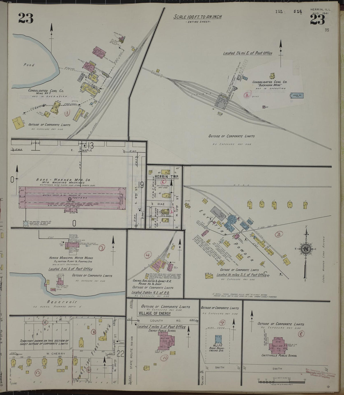 Sanborn Fire Insurance Map from Herrin, Williamson County, Illinois (1947), Sheet #0023 - Historic Sanborn Fire Insurance Map Print, vintage old map wall art, antique decor, genealogy gift, Illinois Illinois map