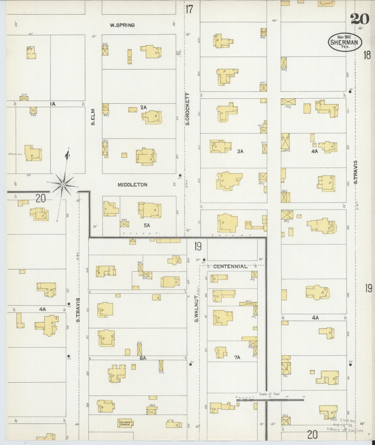 Sanborn Fire Insurance Map from Sherman, Grayson County, Texas (1902), Sheet #0020 - Complete Map Set gallery image, historic Sanborn map, vintage wall art, Texas Texas