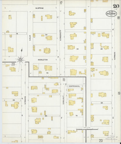 Sanborn Fire Insurance Map from Sherman, Grayson County, Texas (1902), Sheet #0020 - Complete Map Set gallery image, historic Sanborn map, vintage wall art, Texas Texas