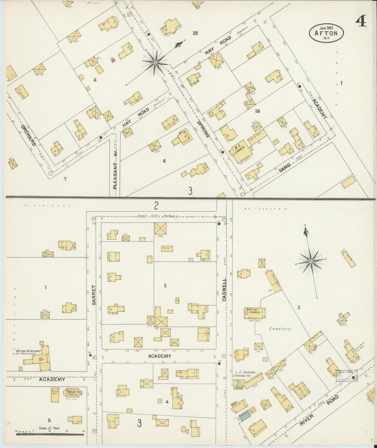 Sanborn Fire Insurance Map from Afton, Chenango County, New York (1903), Sheet #0004 - Historic Sanborn Fire Insurance Map Print, vintage old map wall art, antique decor, genealogy gift, New York New York map