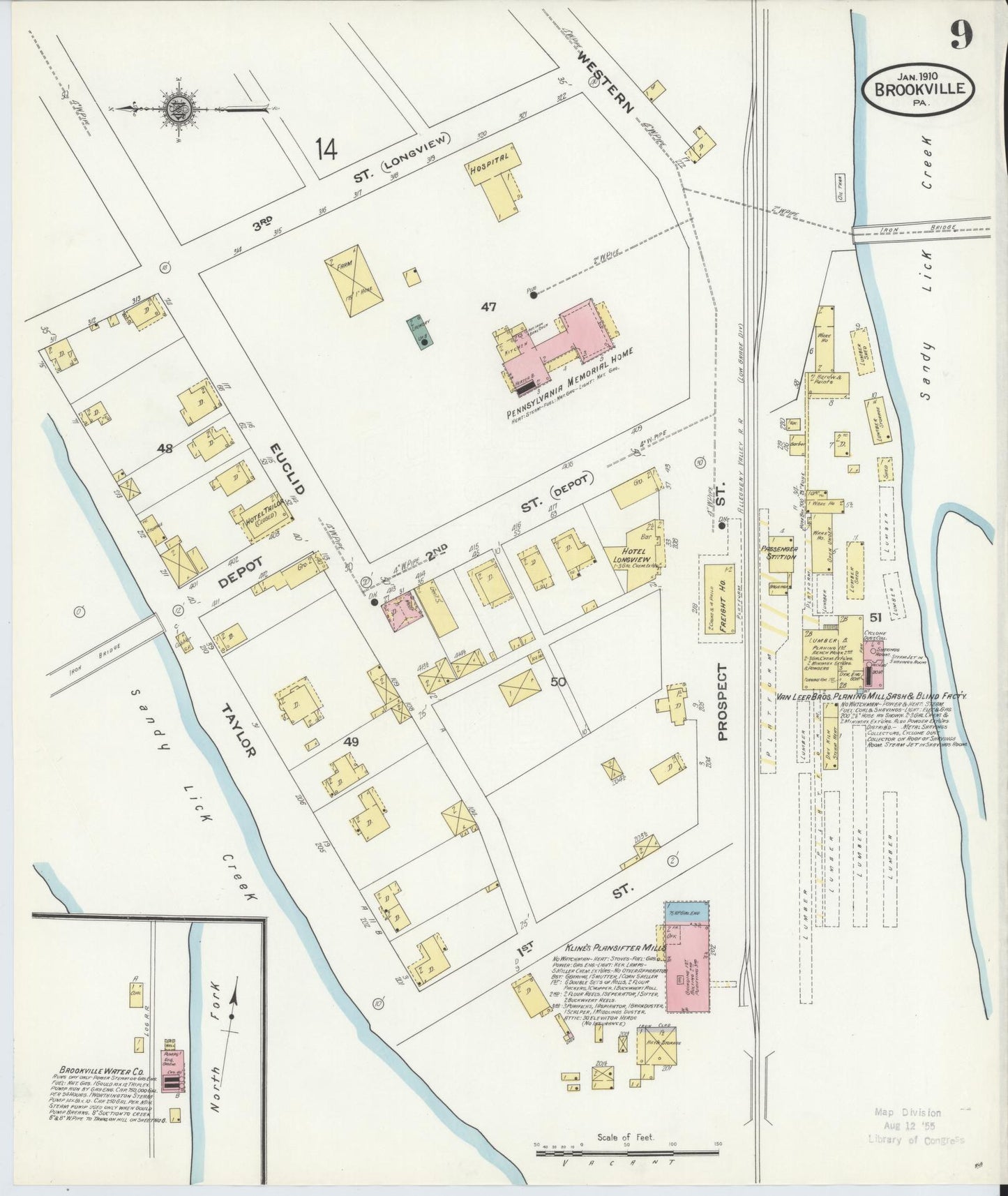 Sanborn Fire Insurance Map from Brookville, Jefferson County, Pennsylvania (1910), Sheet #0009 - Historic Sanborn Fire Insurance Map Print, vintage old map wall art, antique decor, genealogy gift, Pennsylvania Pennsylvania map
