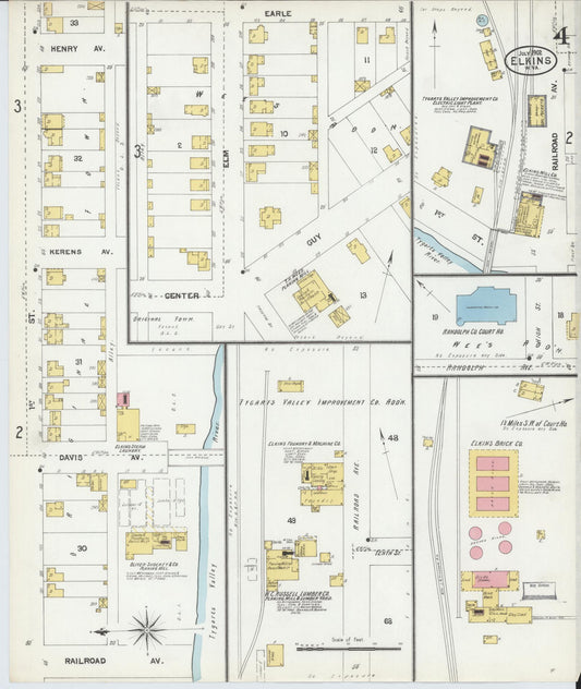 Sanborn Fire Insurance Map from Elkins, Randolph County, West Virginia (1902), Sheet #0004 - Historic Sanborn Fire Insurance Map Print, vintage old map wall art, antique decor, genealogy gift, West Virginia West Virginia map