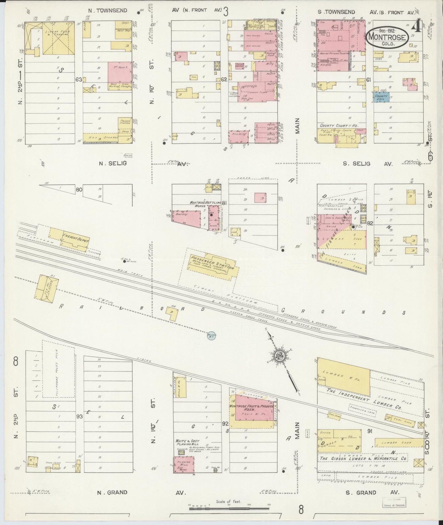 Sanborn Fire Insurance Map from Montrose, Montrose County, Colorado (1912), Sheet #0004 - Historic Sanborn Fire Insurance Map Print, vintage old map wall art, antique decor, genealogy gift, Colorado Colorado map
