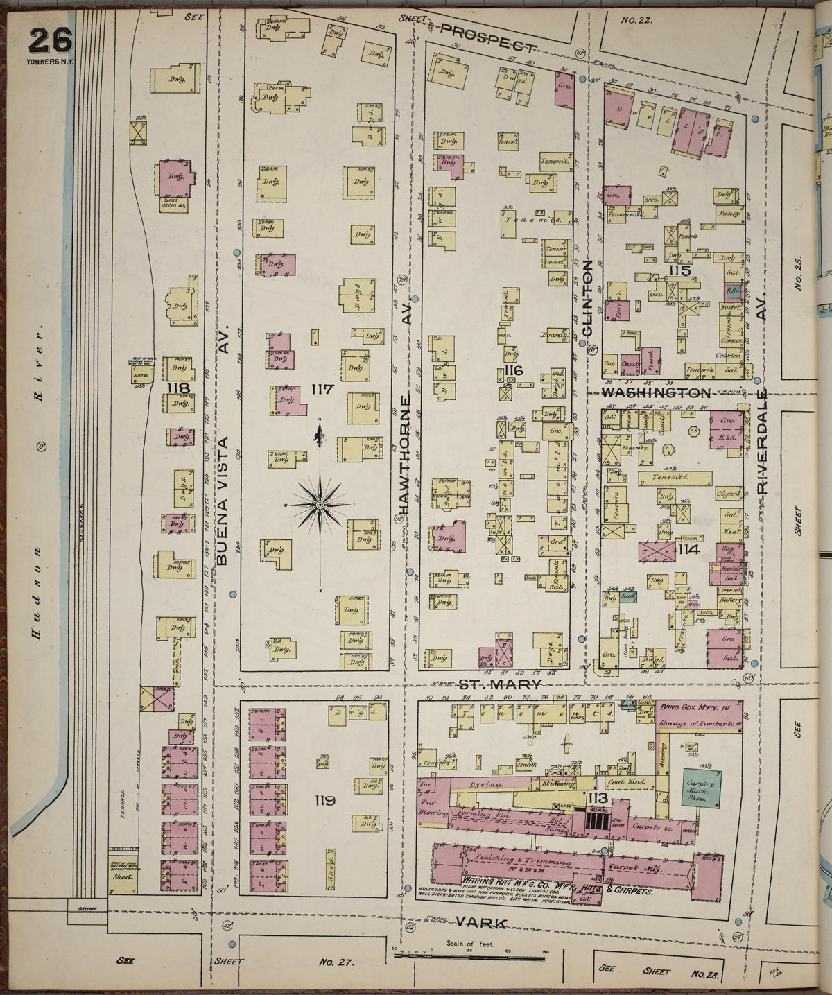 Sanborn Fire Insurance Map from Yonkers, Westchester County, New York (1886), Sheet #0026 - Historic Sanborn Fire Insurance Map Print, vintage old map wall art, antique decor, genealogy gift, New York New York map