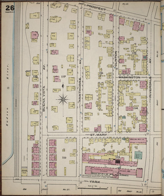 Sanborn Fire Insurance Map from Yonkers, Westchester County, New York (1886), Sheet #0026 - Historic Sanborn Fire Insurance Map Print, vintage old map wall art, antique decor, genealogy gift, New York New York map