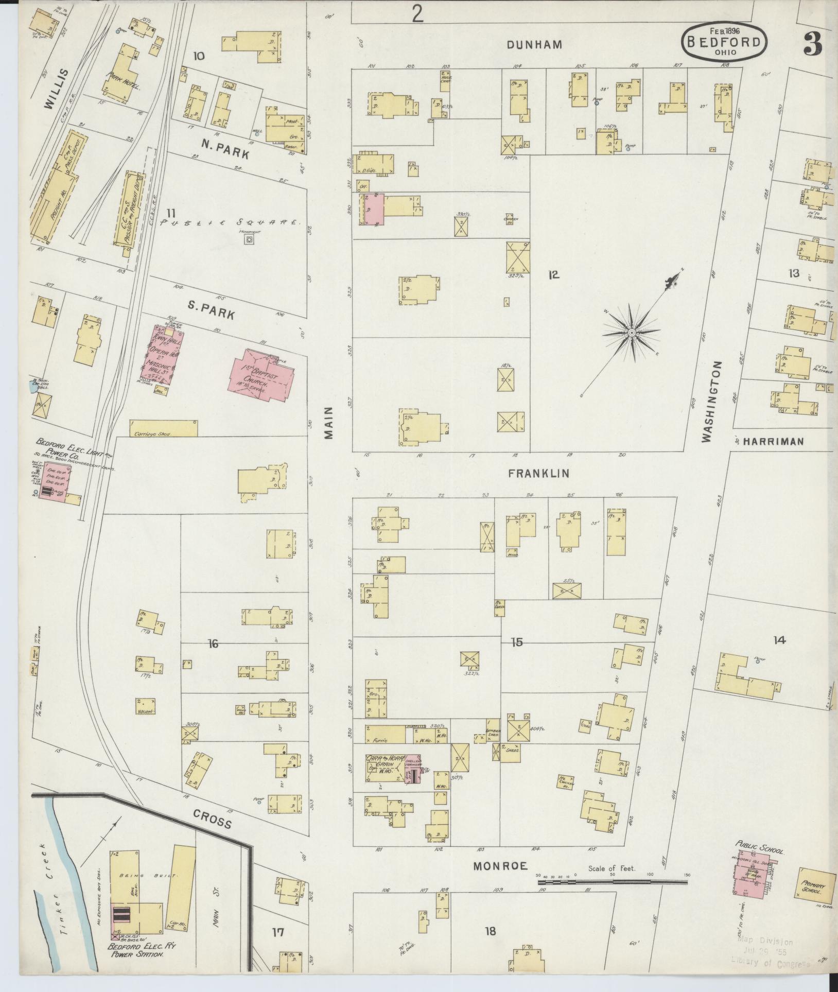 Sanborn Fire Insurance Map from Bedford, Cuyahoga County, Ohio (1896), Sheet #0003 - Historic Sanborn Fire Insurance Map Print, vintage old map wall art, antique decor, genealogy gift, Ohio Ohio map