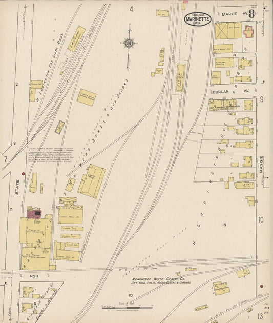 Sanborn Fire Insurance Map from Marinette, Marinette County, Wisconsin (1921), Sheet #0008 - Historic Sanborn Fire Insurance Map Print, vintage old map wall art, antique decor, genealogy gift, Wisconsin Wisconsin map