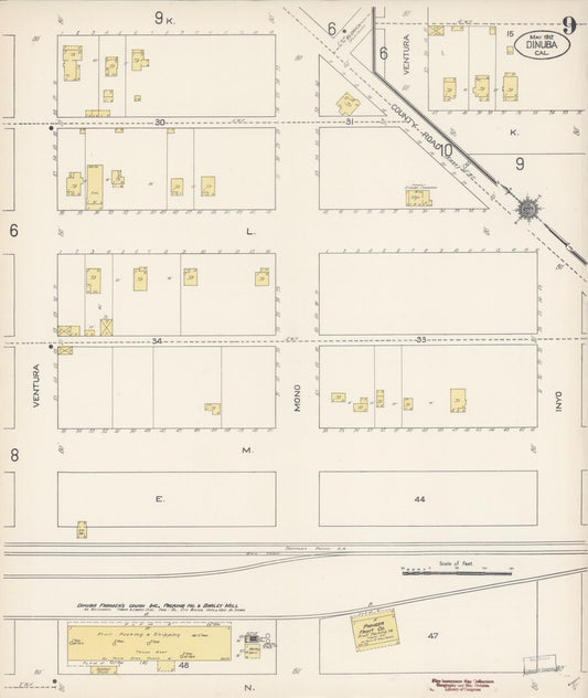 Sanborn Fire Insurance Map from Dinuba, Tulare County, California (1912), Sheet #0009 - Historic Sanborn Fire Insurance Map Print, vintage old map wall art, antique decor, genealogy gift, California California map