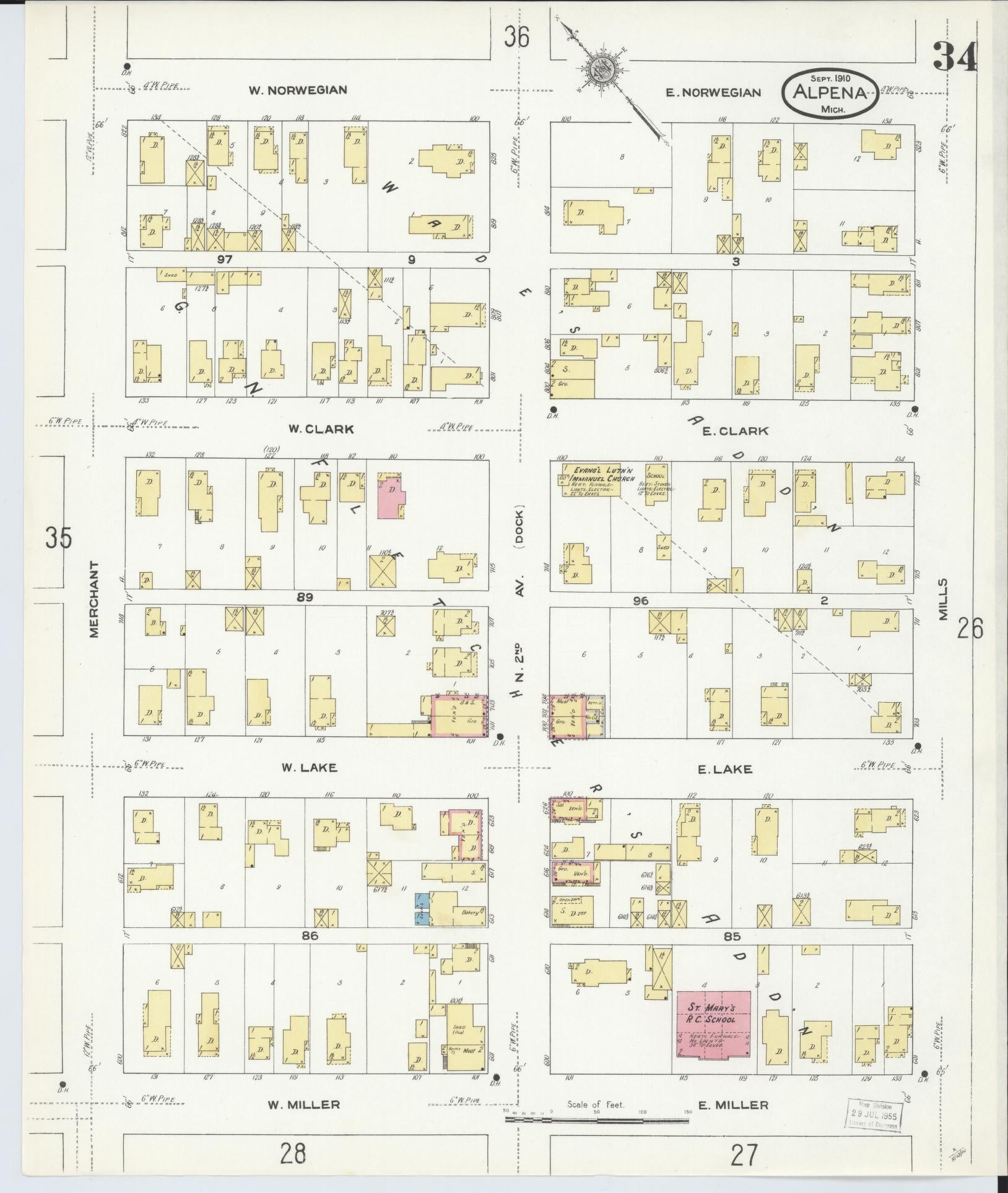 Sanborn Fire Insurance Map from Alpena, Alpena County, Michigan (1910), Sheet #0034 - Historic Sanborn Fire Insurance Map Print, vintage old map wall art, antique decor, genealogy gift, Michigan Michigan map