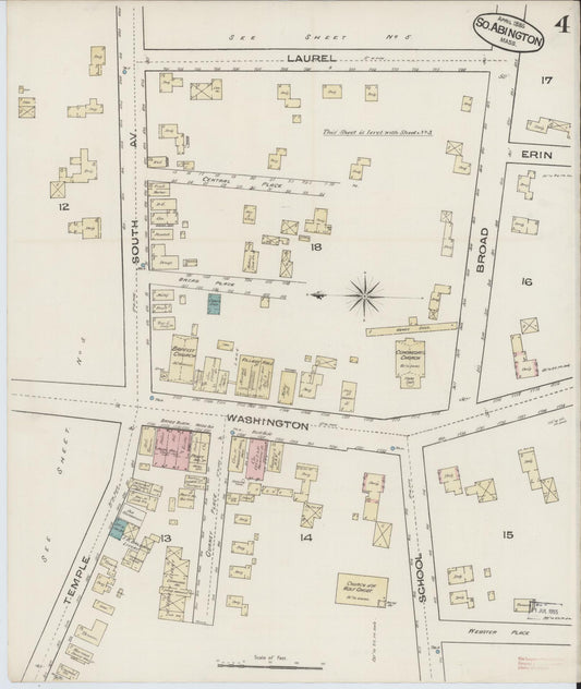 Sanborn Fire Insurance Map from South Abington, Plymouth County, Massachusetts (1885), Sheet #0004 - Historic Sanborn Fire Insurance Map Print, vintage old map wall art, antique decor, genealogy gift, Massachusetts Massachusetts map