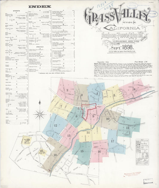 Sanborn Fire Insurance Map from Grass Valley, Nevada County, California (1898), Sheet #0001 - Complete Map Set gallery image, historic Sanborn map, vintage wall art, California California
