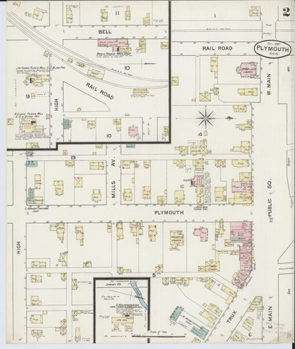 Sanborn Fire Insurance Map from Plymouth, Huron And Richland Counties, Ohio (1887), Sheet #0002 - Historic Sanborn Fire Insurance Map Print, vintage old map wall art, antique decor, genealogy gift, Ohio Ohio map