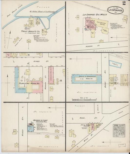 Sanborn Fire Insurance Map from La Grange, Troup County, Georgia (1885), Sheet #0002 - Historic Sanborn Fire Insurance Map Print, vintage old map wall art, antique decor, genealogy gift, Georgia Georgia map