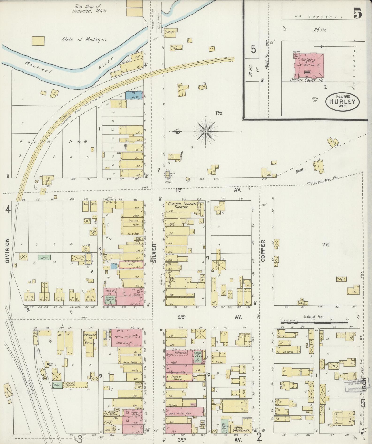 Sanborn Fire Insurance Map from Hurley, Iron County, Wisconsin (1898), Sheet #0005 - Complete Map Set gallery image, historic Sanborn map, vintage wall art, Wisconsin Wisconsin