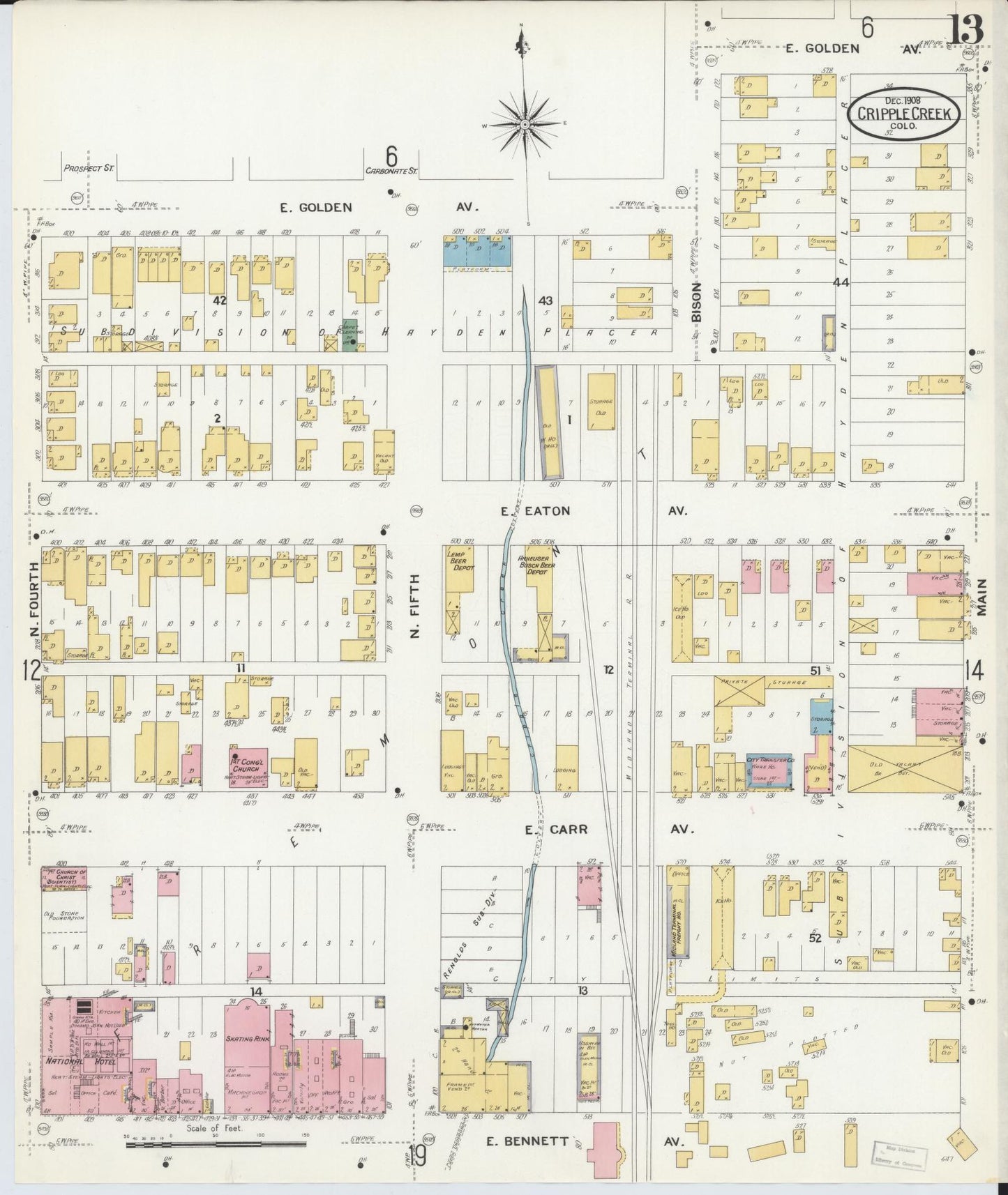 Sanborn Fire Insurance Map from Cripple Creek, Teller County, Colorado (1908), Sheet #0013 - Historic Sanborn Fire Insurance Map Print, vintage old map wall art, antique decor, genealogy gift, Colorado Colorado map