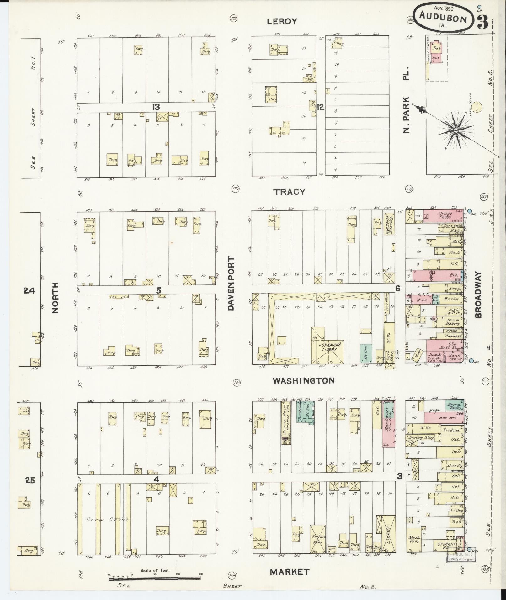 Sanborn Fire Insurance Map from Audubon, Audubon County, Iowa (1890), Sheet #0003 - Historic Sanborn Fire Insurance Map Print, vintage old map wall art