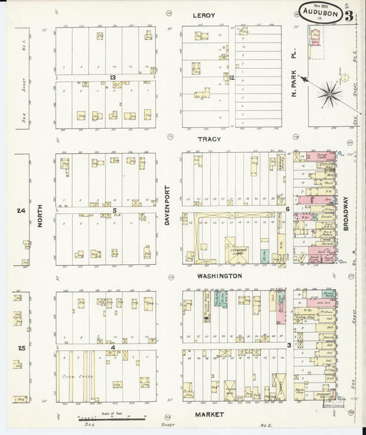 Sanborn Fire Insurance Map from Audubon, Audubon County, Iowa (1890), Sheet #0003 - Historic Sanborn Fire Insurance Map Print, vintage old map wall art