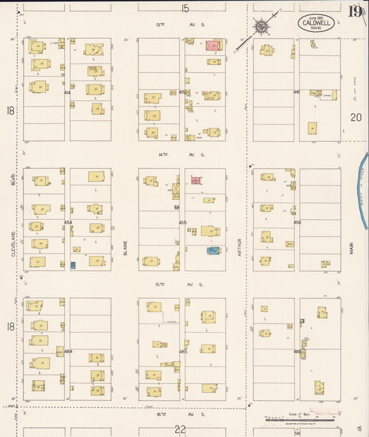 Sanborn Fire Insurance Map from Caldwell, Canyon County, Idaho (1921), Sheet #0019 - Historic Sanborn Fire Insurance Map Print, vintage old map wall art, antique decor, genealogy gift, Idaho Idaho map