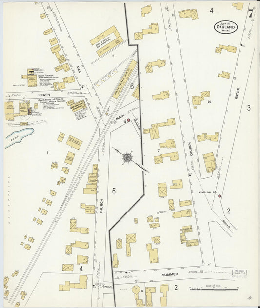 Sanborn Fire Insurance Map from Oakland, Kennebec County, Maine (1911), Sheet #0007 - Historic Sanborn Fire Insurance Map Print, vintage old map wall art, antique decor, genealogy gift, Maine Maine map