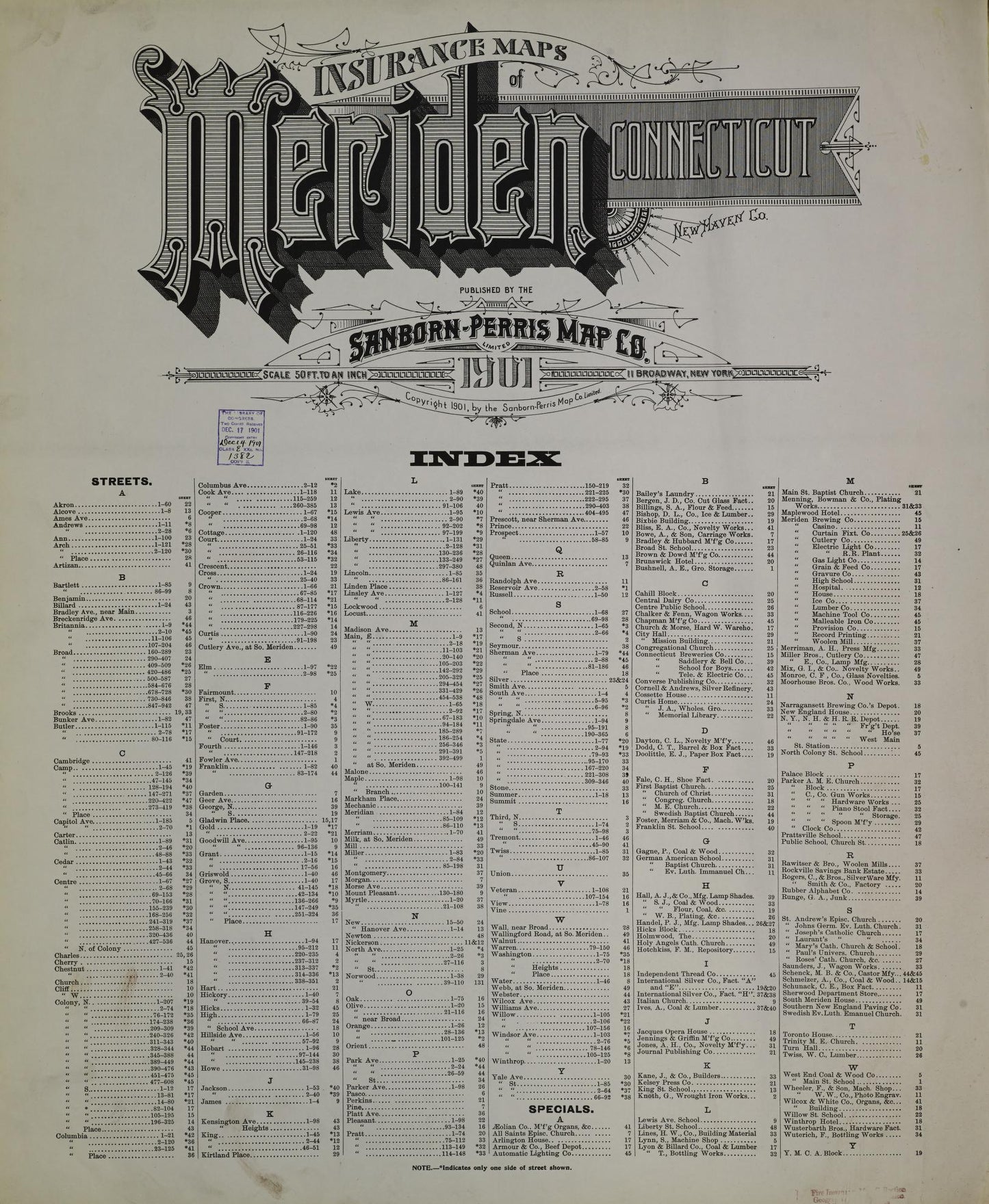Sanborn Fire Insurance Map from Meriden, New Haven County, Connecticut. (1901) – Historic Sanborn Fire Insurance Map Print