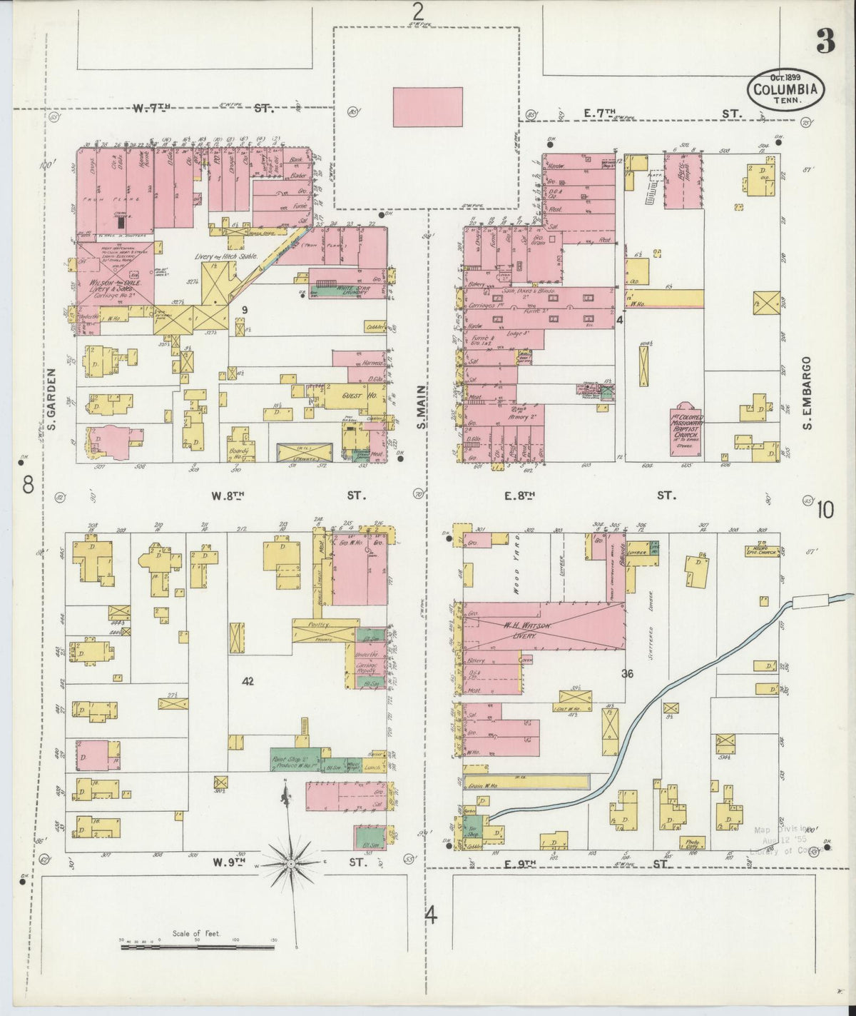 Sanborn Fire Insurance Map from Columbia, Maury County, Tennessee (1899), Sheet #0003 - Complete Map Set gallery image, historic Sanborn map, vintage wall art, Tennessee Tennessee