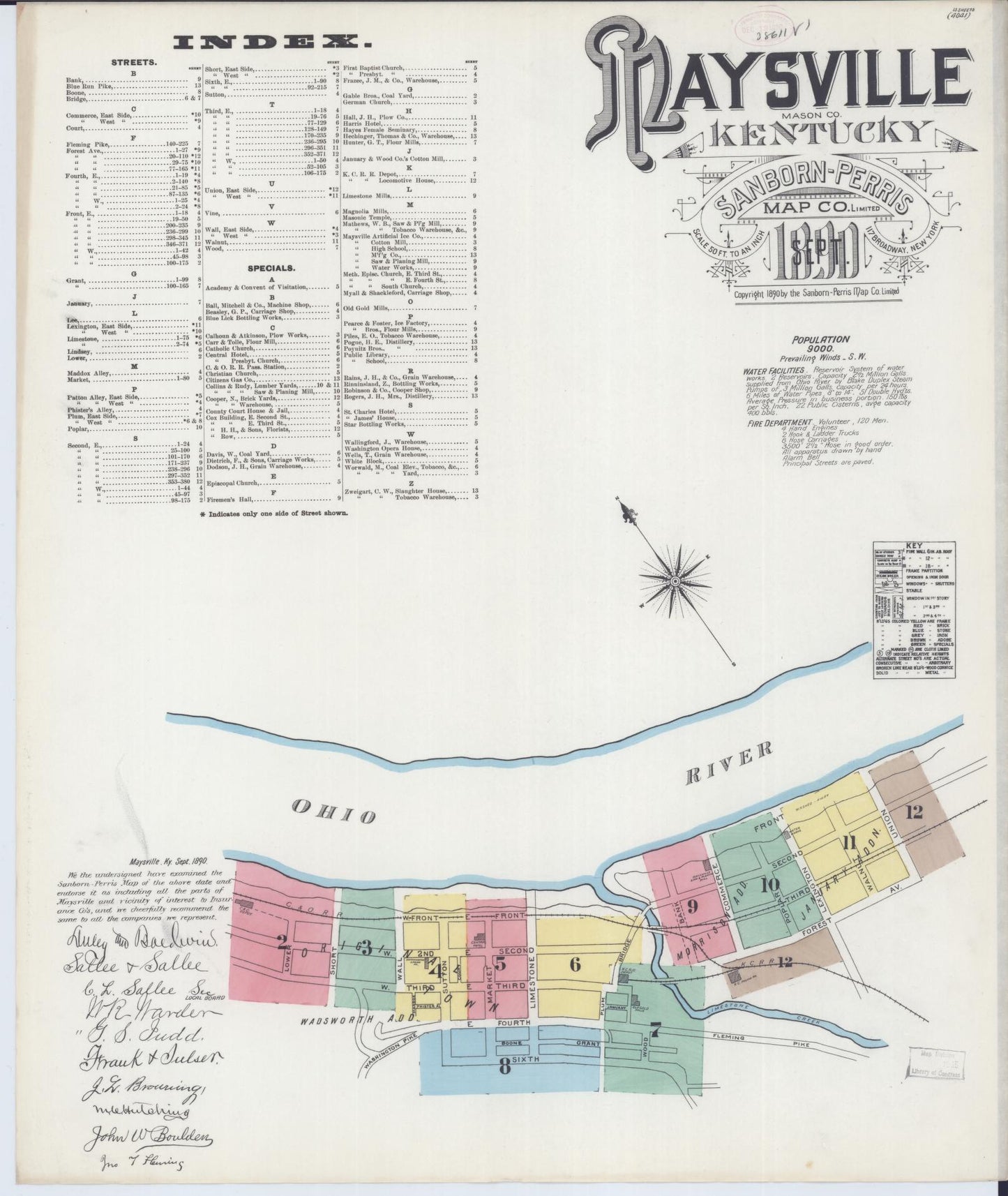 Sanborn Fire Insurance Map from Maysville, Mason County, Kentucky (1890), Sheet #0001 - Complete Map Set gallery image, historic Sanborn map, vintage wall art, Kentucky Kentucky