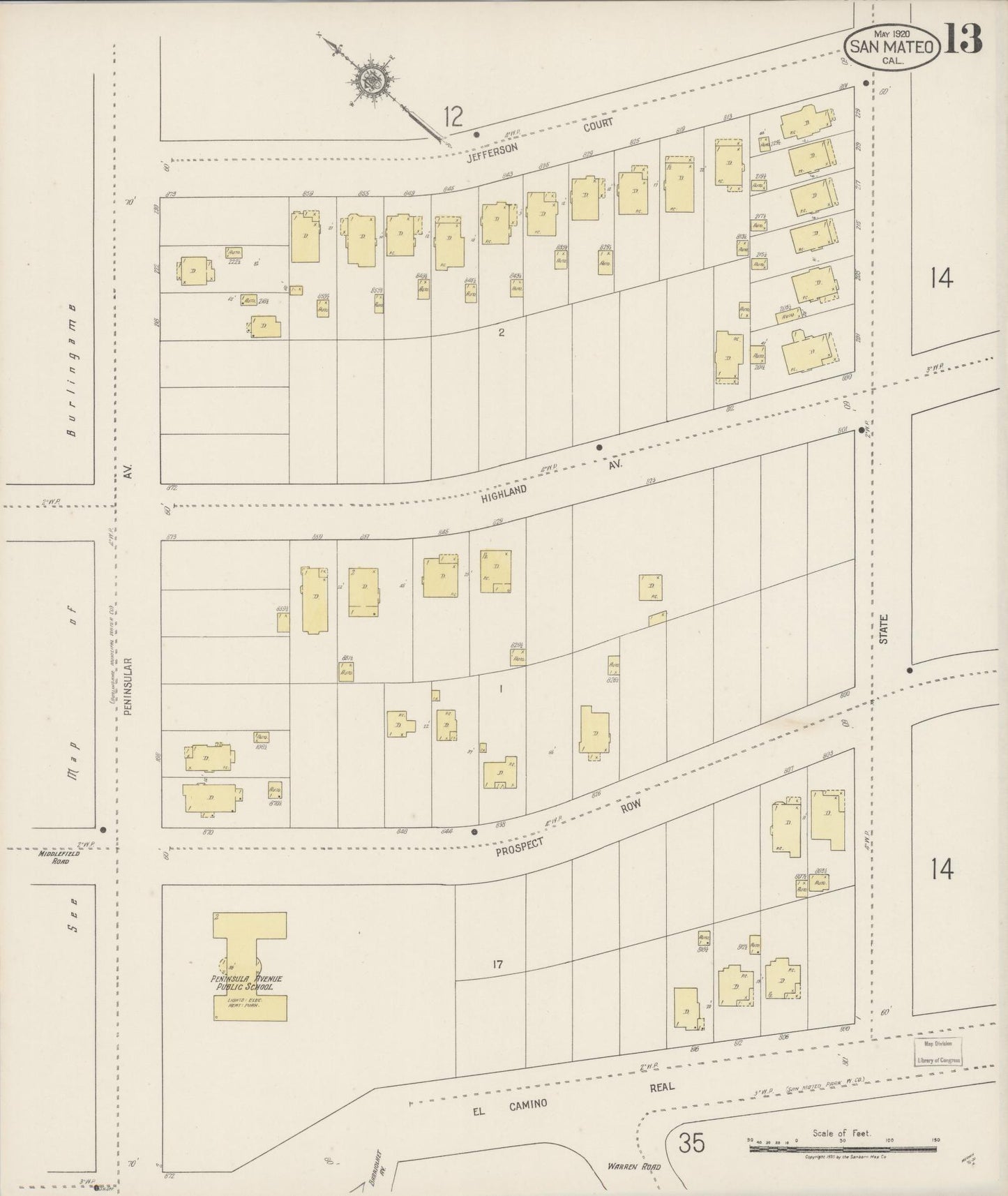 Sanborn Fire Insurance Map from San Mateo, San Mateo County, California (1920), Sheet #0013 - Complete Map Set gallery image, historic Sanborn map, vintage wall art, California California