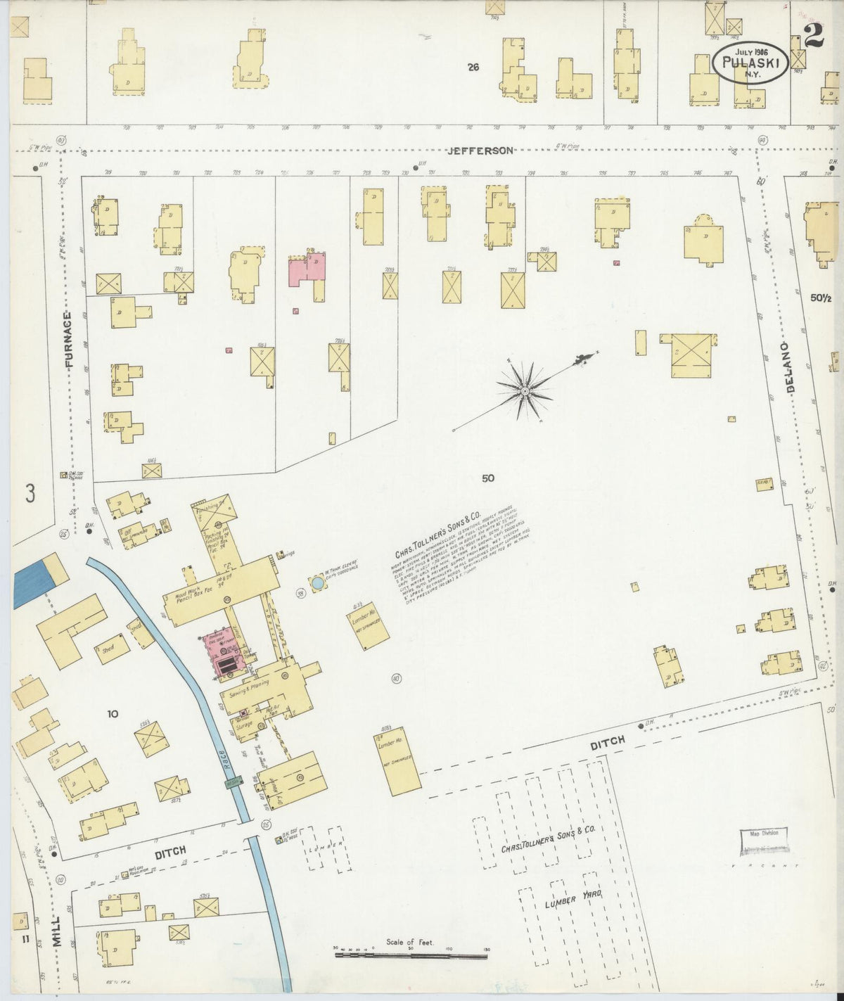 Sanborn Fire Insurance Map from Pulaski, Oswego County, New York (1906), Sheet #0002 - Historic Sanborn Fire Insurance Map Print, vintage old map wall art, antique decor, genealogy gift, New York New York map