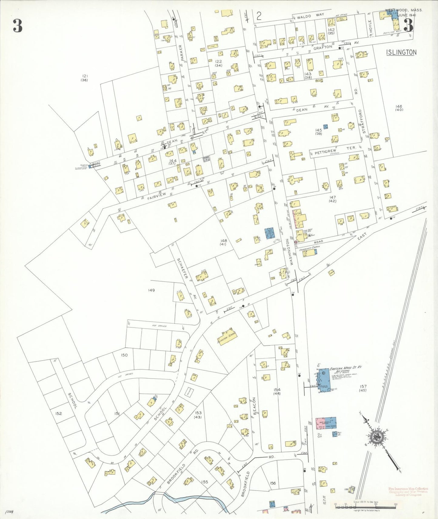 Sanborn Fire Insurance Map from Westwood, Norfolk County, Massachusetts (1941), Sheet #0003 - Complete Map Set gallery image, historic Sanborn map, vintage wall art, Massachusetts Massachusetts